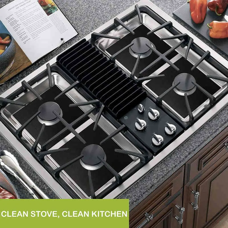 Black&sliver Reusable Foil Gas Hob Stovetop Protector Liner Cover for Cleaning Kitchen Tools Accessories 210423