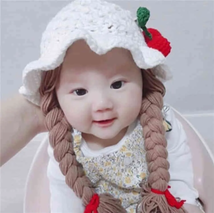 手作りの女の女の子のかつら幼児のかつらブレードの子供のかぎ針編みの帽子帽子bebe pograps props headwear 16 yrs3249306