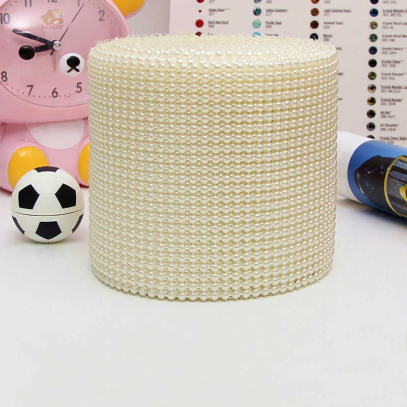 24 Rows 4mm Pearl Mesh Wrap Ribbon Bead Roll Acrylic Pearl Trim for Wedding Party Cake Vase Bridal Shower Decorations DIY Craft Y0730