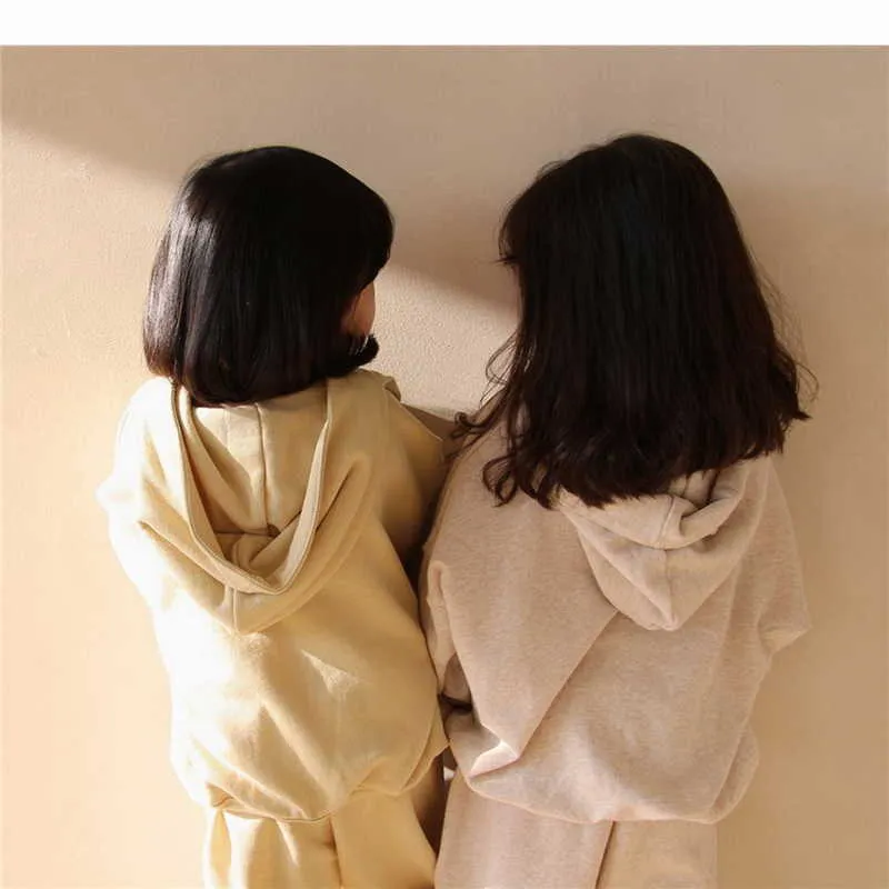 Gros printemps style coréen bébé fille 2 pièces ensembles pull à manches longues à capuche + pantalons vêtements pour enfants E4002 210610