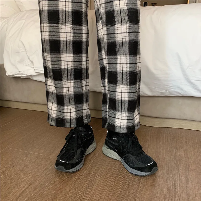 Qooth Women's Plaid Check Harem Pants Autumn Trousers Ins Elastic Waist Long Pantalon Female Causal Palazzo Oversized QT148 210518