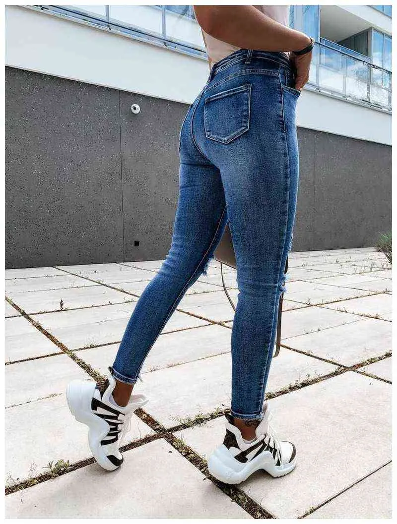 Style européen et américain Dames Casual Mode Jeans Taille Haute Confortable Stretch Wash Femmes Denim Pieds Pantalon WS29 211129