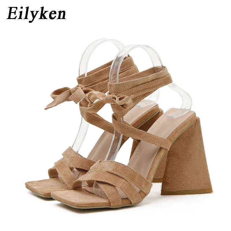 Sandals Eilyken Nieuwe Zomer vrowen Sandalenファッションクロス -  Geボンデン奇妙なホーガホーケンSchoenen Sexy Vierkante TeenレースアップパーティーポンプMaat 220310