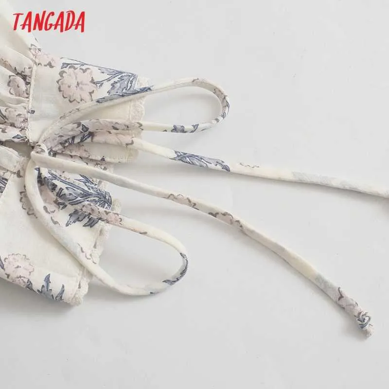 Tangada mode femmes arc fleurs imprimer longue robe bouffée à manches longues dames Maxi robe 5Z238 210609
