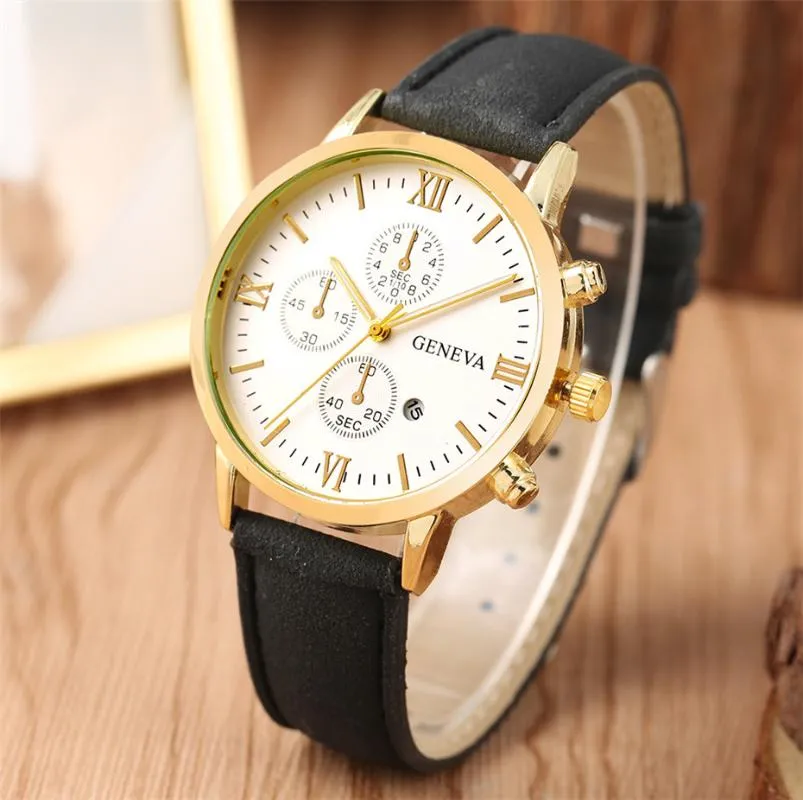 Decorazione falso cronografo quadrante orologio da uomo al quarzo elegante casual orologi da polso in pelle da uomo con data automatica orologio da polso maschile257K