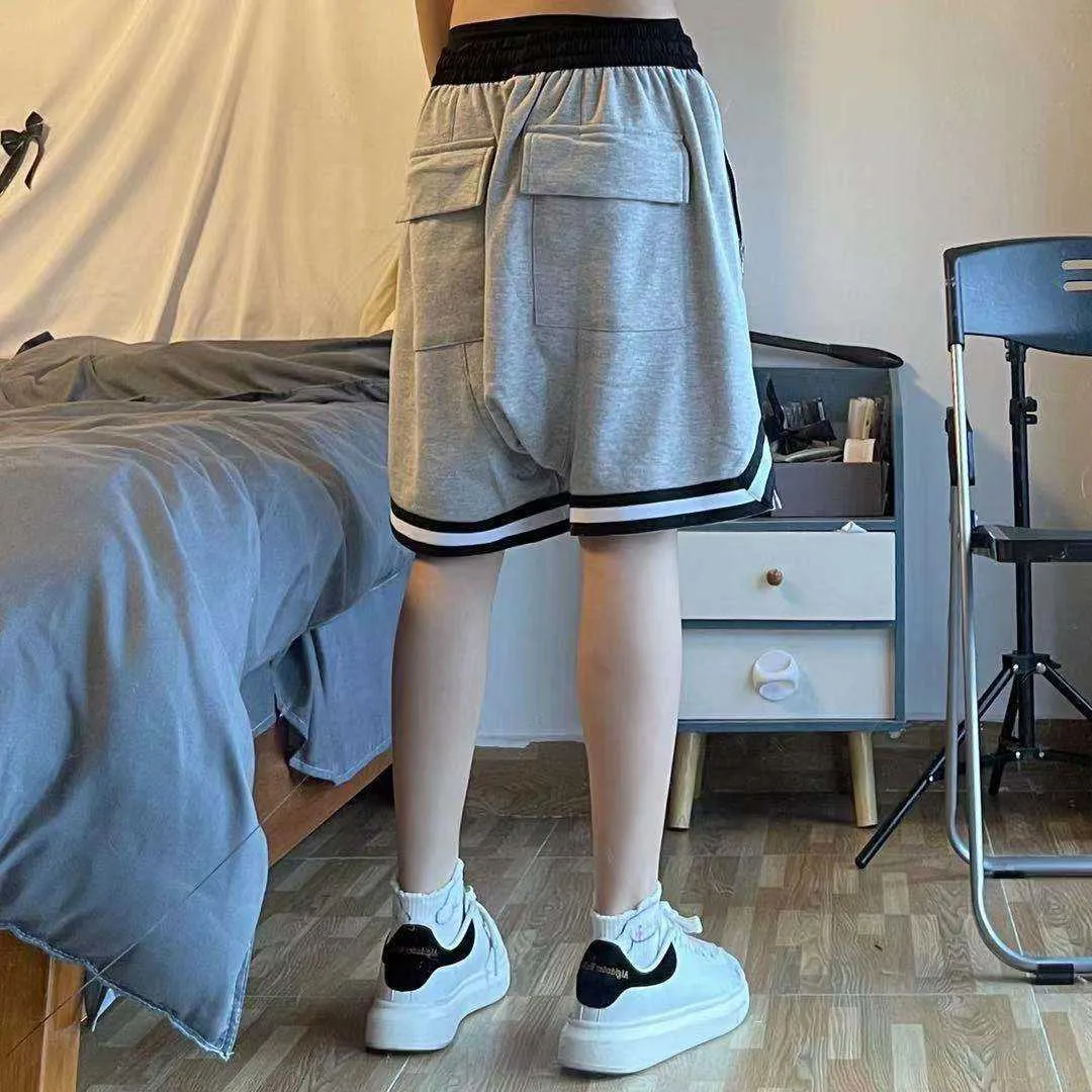 Vintage Streetwear High-quality Drop Crotch Sweat Shorts Drawstring Elastic Solid Color Casual Loose Five-point Pants Shorts C0607