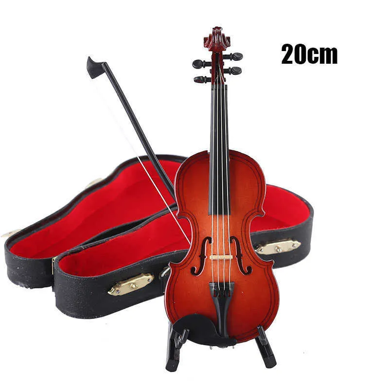 Mini ature Modello di violino Replica con supporto e custodia Ornamenti strumenti musicali Decor Decorazioni la casa artigianato LAD 210804