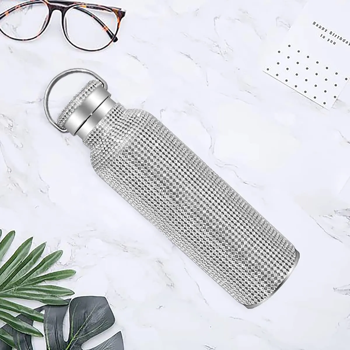 500 ml błyszczący diamentowy kubek ze stali nierdzewnej Bling Bling Rhinestone Water Bottle Przenośny czajnik zewnętrzny z LID223G