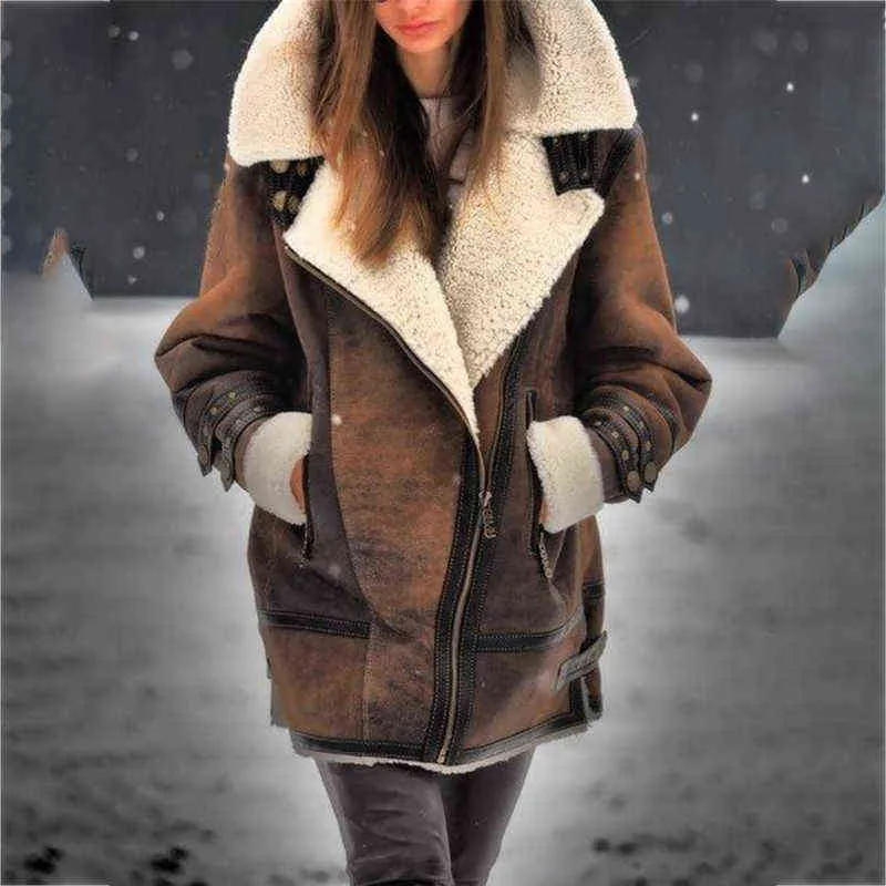 秋冬ジッパー暖かいウインドブレーカーの女性の長い女性緩い綿コート女性のプラスサイズ5xlオートバイのジャケット211216