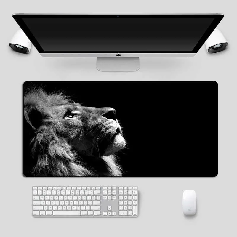 Cool Lion Black Mouse Pad Large Locking Edge Gamer Computer Desk Mat Anime Non-Skid Gaming MousePad Notebook Pc Accessories 210615262s