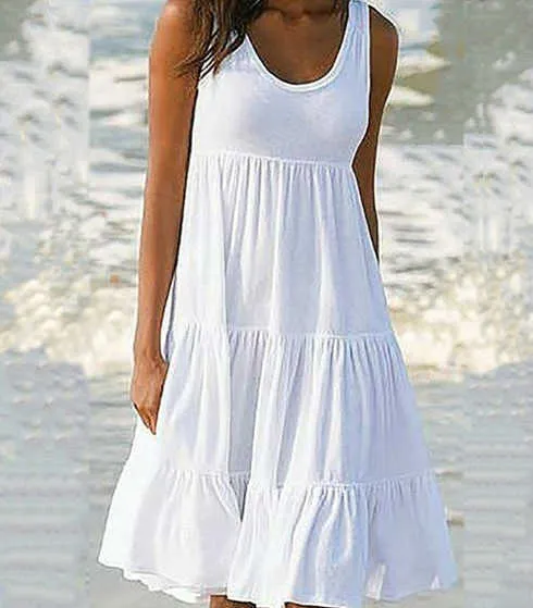 Abito nuovo estivo Abito bianco Abito da donna Moda Casual Abiti taglie forti Abito da spiaggia ampio senza maniche tinta unita Y1006