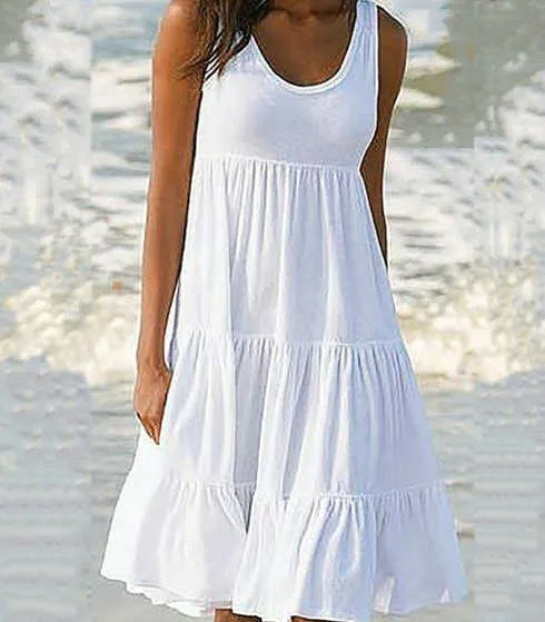 Sommer neues Kleid Weißes Kleid Frauen Mode Lässig Plus Größe Kleider Ärmel Einfarbig Lose Strand Kleid Y1006