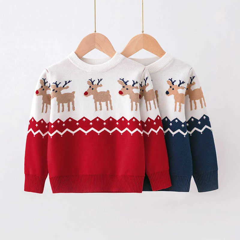 Swetry dziecięce dla dziewcząt chłopców Topy Odzież 2021 Nowe Boże Narodzenie Dziecko Kreskówka Deer Downing Pullover Y1024