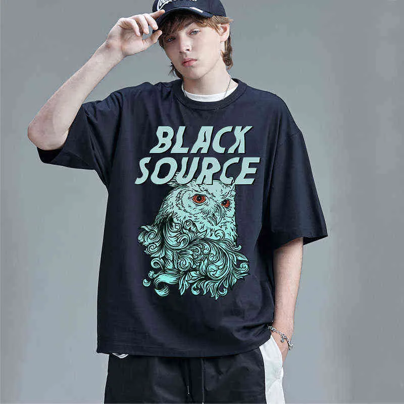 Män Animal Pattern T-shirt Vintage Tryckt uggla Rolig Skriv ut T-shirt Hip Hop Bomull Man Toppar Tees Men Kläder Camisa Masculina G1217