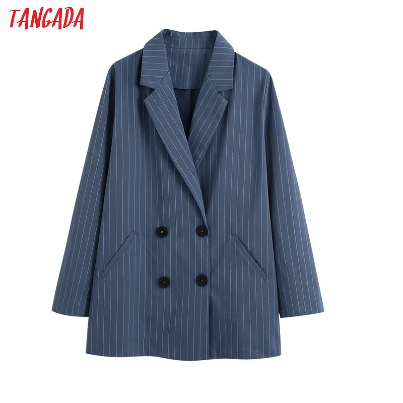 giacca da donna doppiopetto a maniche lunghe a righe blu vintage da donna giacca elegante da donna BE312 210416