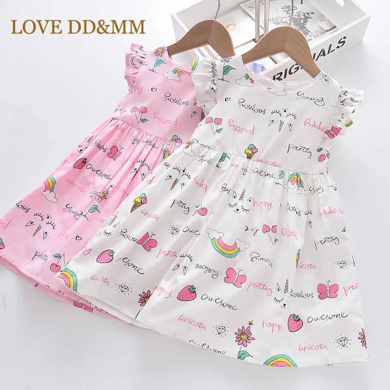 LIEBE DDMM Mädchen Kleider Sommer Süße Kinder Regenbogen Erdbeere Druck Kleid Für Mädchen 3-8 Jahre Kinder Kleidung 210715