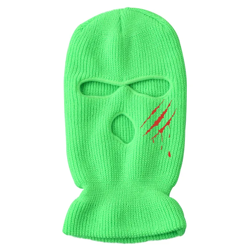 Halloween Knitted Caps Custom Winter Balaclava Face Mask Personalized 3 Holes Embroidery Pink Neon Ski Hat