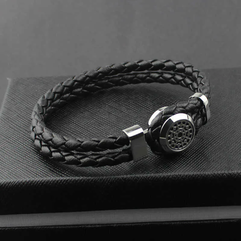 Mode hommes bracelets en cuir v￩ritable bracelets en acier inoxydable creuser longueur de motif de fleur 20.50cm