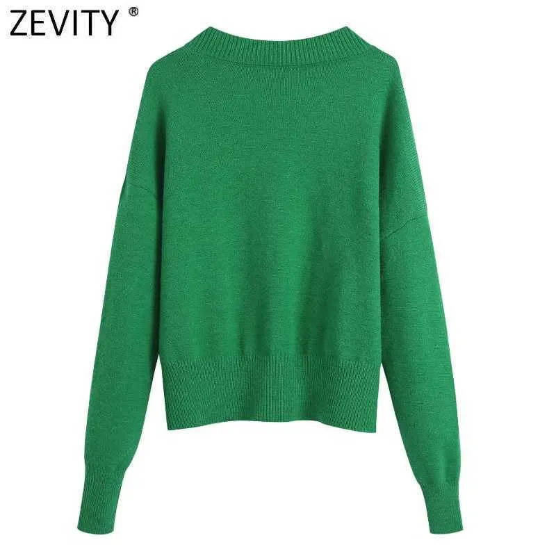 Zevity Women Simply V Neck Soft Touch Casual Purple Knitting Sweater Female Chic Basic Long Sleeve Pullovers Brand Tops SW901 210914