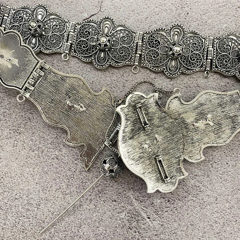 Plastron de ceinture de caucase en or vintage avec cristal blanc bijoux de mariage ethnique pour femmes chaîne en métal longueur réglable