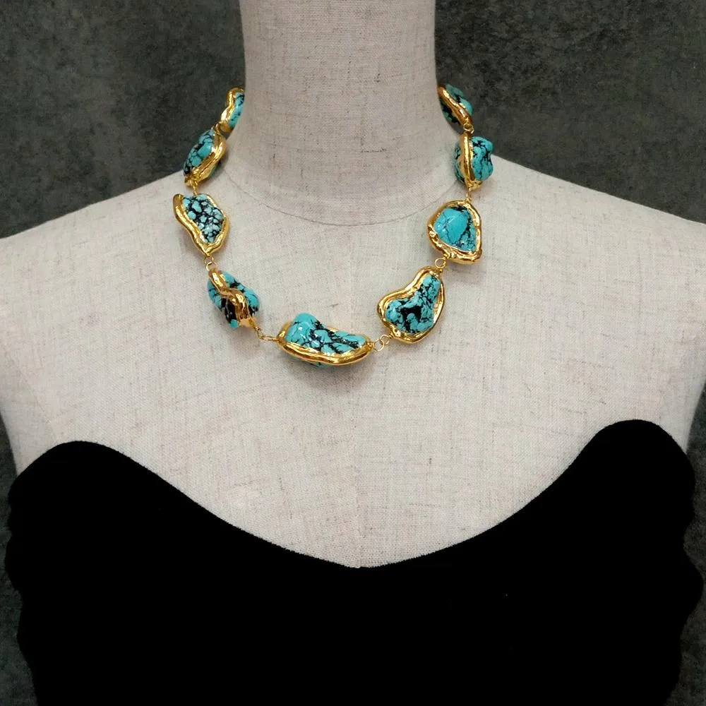 Nugget blu turchese a forma libera con collana girocollo avvolgente in filo elettrolitico stile etnico donna 18