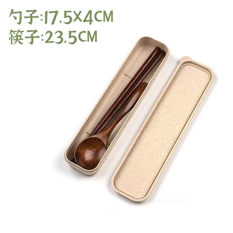 Tragbares Geschirr-Set im japanischen Stil, umweltfreundliche Holz-Essstäbchen, Löffel, Besteck-Sets für Reisen T2I53244