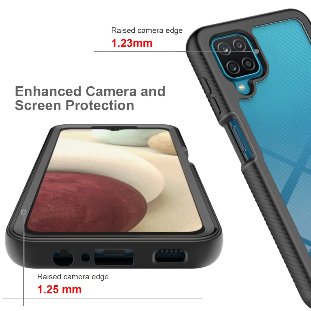 Heavy Duty Protection Shockproof Cases For Samsung Galaxy A12 5G Soft TPU + PET Front Film Transparent Acrylic Hard PC Back Cover