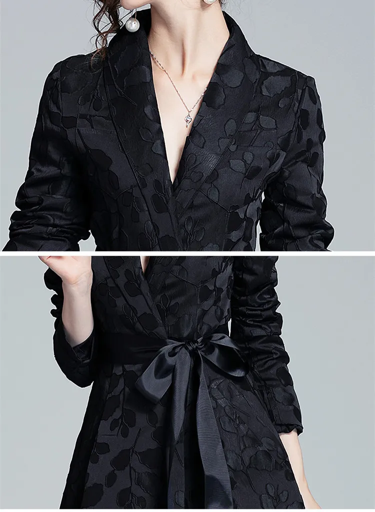 Sfilata Fashion Designer Winter Jacquard Women Long Trench Coat con cintura Giacca a vento da donna Soprabito Abbigliamento coreano 210518