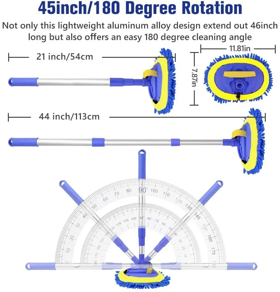 Car Wash Mop Brush 45" Long Aluminum Alloy With Extendable Handle Super absorbent For Window Squeegee Wiper Washing Tool