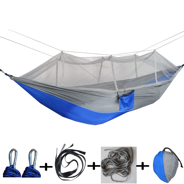 15 kleuren 260 * 140 cm Hangmat met Mosquito Net Outdoor Parachute Hammocks Field Camping Tent Tuin Camping Swing Hanging Bed ZC819