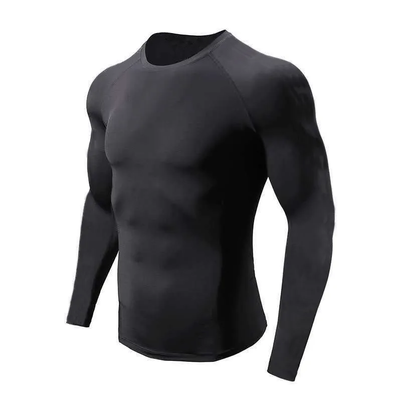 Siyah Sıkıştırma Üstleri Açık Koşu T Gömlek Erkekler Vücut Geliştirme Uzun Kollu Spor Spor Sıkı T-shirt Erkekler Spor Giyim 210421