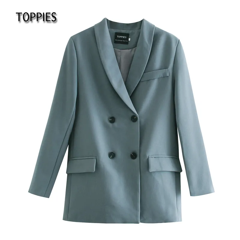 printemps femmes blazer costume double boutonnage veste manteau couleur unie bureau dames formelle 210421