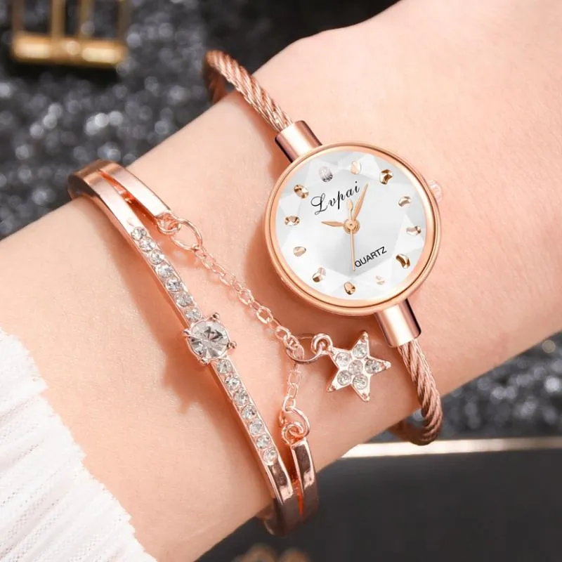 PCS Set Luxury Women Bracelet Watches Bangle Style Dress Watch Ladies Rose Gold Quartz Clock Wrist Zegarek Damski Wristwatches168S