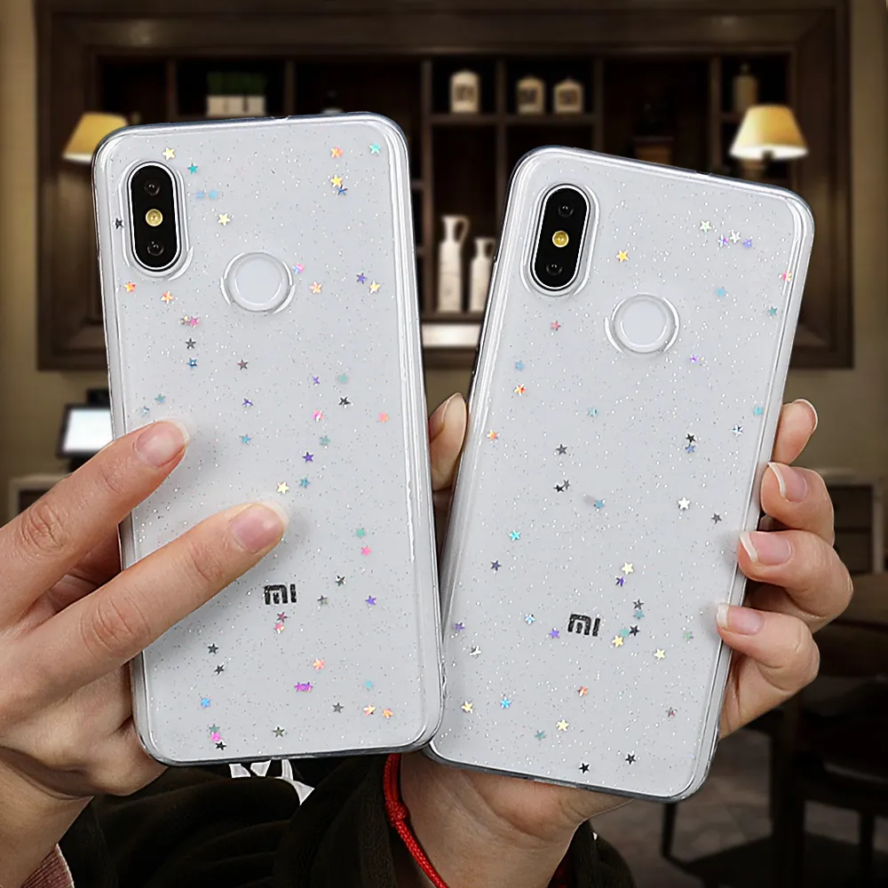 Bling Glitter Star Trasparente Custodie Xiaomi Redmi Nota 10 9 Pro 10S 9S 8 7 POCO X3 Pro NFC Molle Del Silicone Della Copertura Del Telefono Borsette