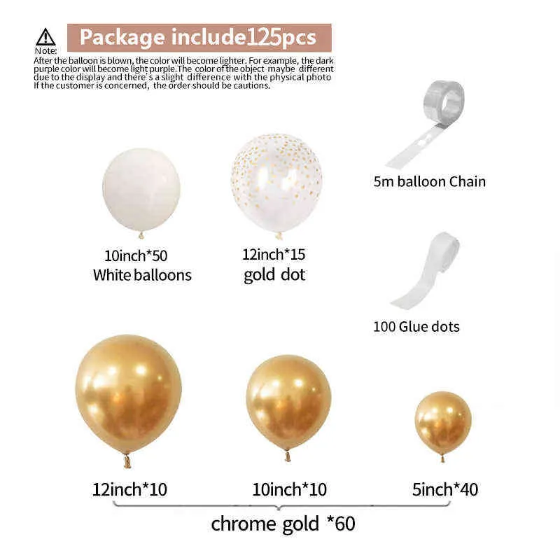 White Gold Balloon Garland Arch Kit Gold Dot Chrome Metallic Latex Ballon for Wedding Birthday Christmas Party Decor 211216