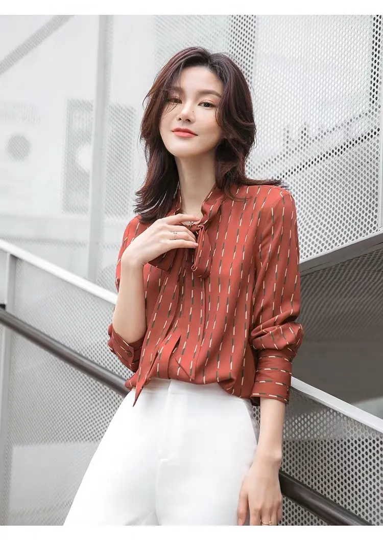 primavera estate camicetta stampata a pois rossi camicie da donna lady streetwear manica lunga colletto con fiocco carino giovane top plus size 2XL 210421