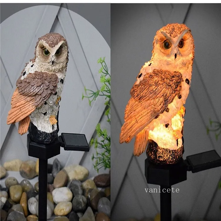 Party Gunst Solar Owl Ground Lamp LED Hars Handwerk Binnenplaats Lamp Gazon Woondecoratie Lamp T2I53325