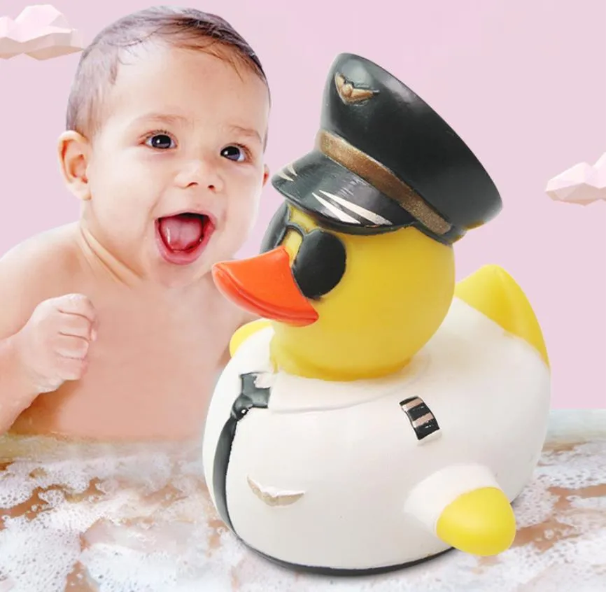 Bad anka leksak duschvatten flytande kreativ pilot stil gummi baby rolig leksaker nyhet gåva