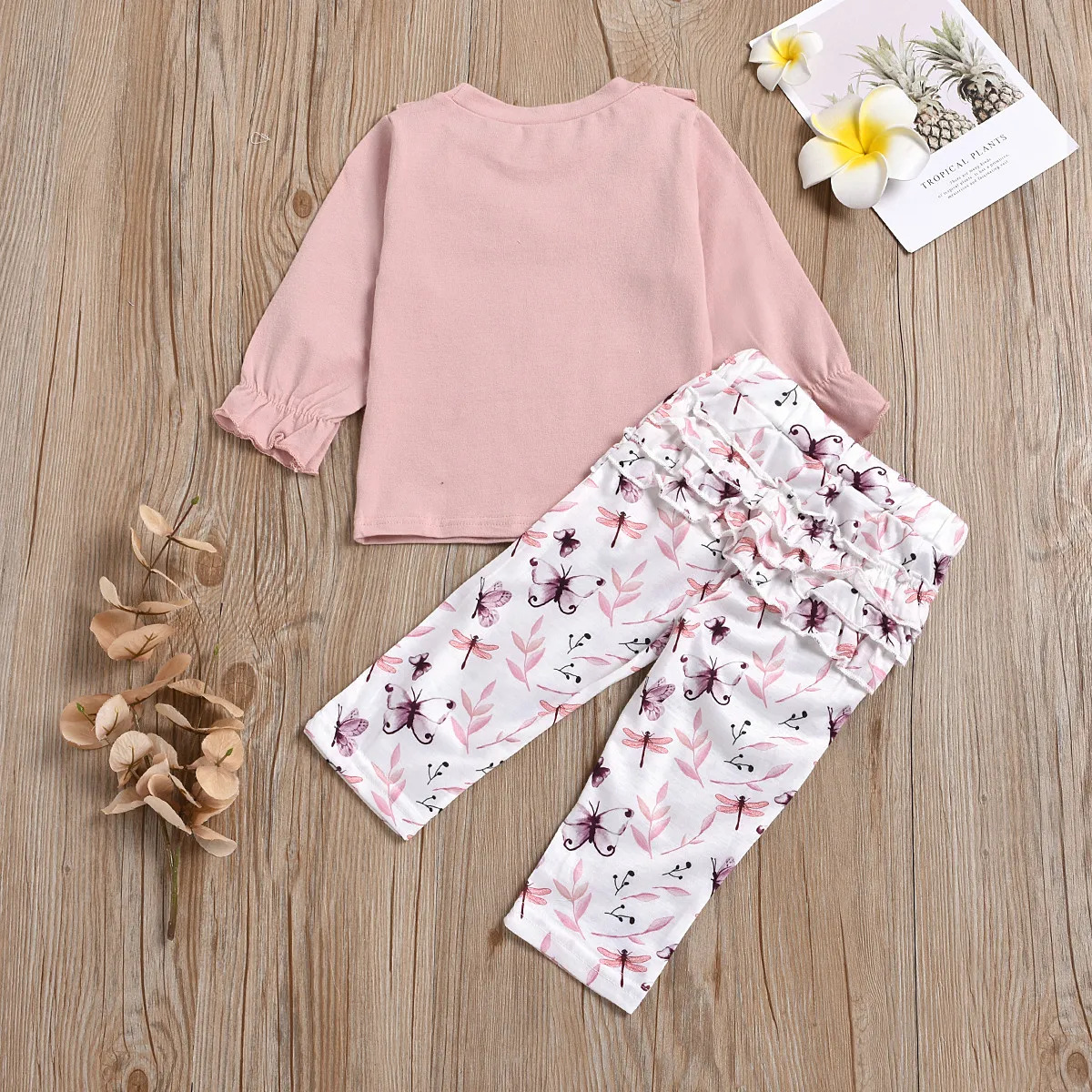 1-6Y Autumn Spring Flower Toddler Kid Girl Clothes Set Soft Long Sleeve Tops Ruffles Floral Pants Outfits Child Clothing 210515