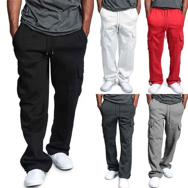 High Street Cargo Pants Solid Pocket Fashion Bottoms Casual Drawstring Trousers Streetwear Men Sports Daily Pants Male Bottomed G220224