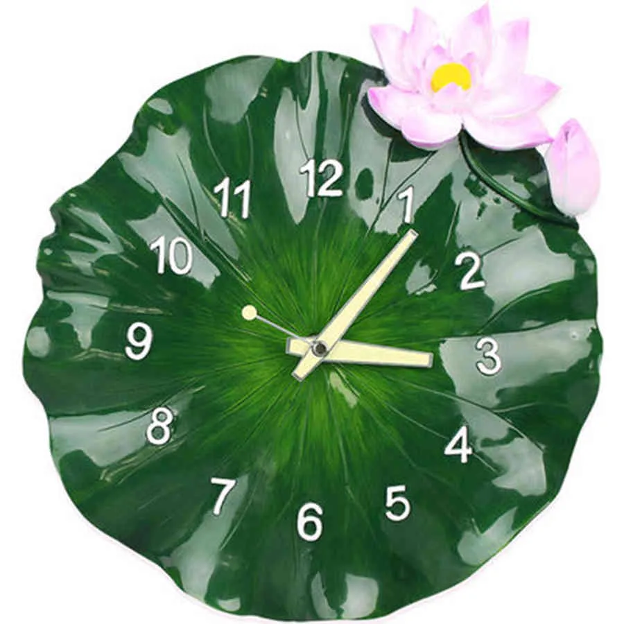 Large 3d Creative Art Green Lotus Modern Design Silent Pastoral Kitchen Clock Wanduhr Wall Clocks Home Decor 210414