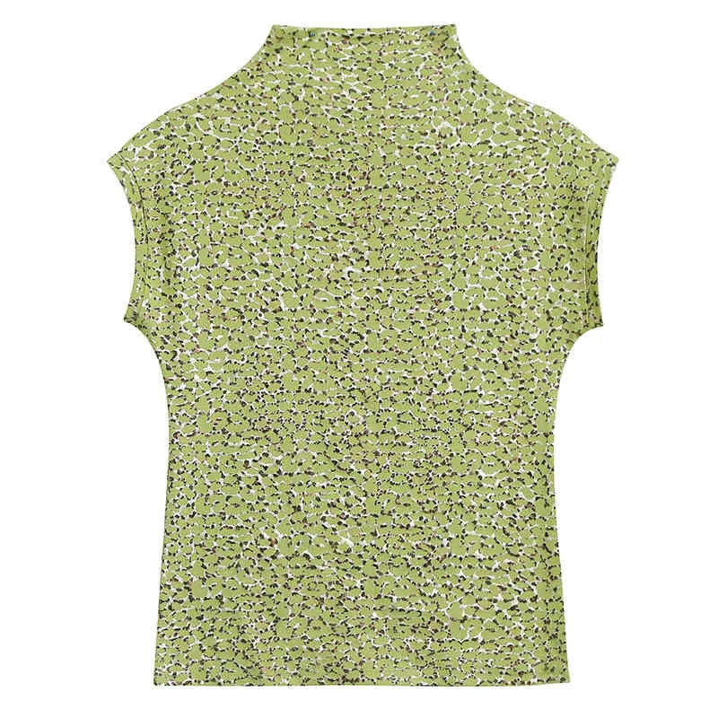 Verão leopardo camiseta mulheres oca out zombeta pescoço sem mangas slim tops tee casual ropa mujer t02415b 210421