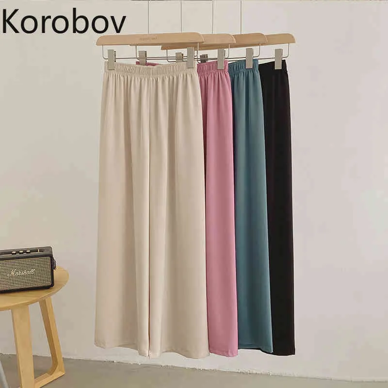 Korobov nieuwe aankomst vrouwen broek preppy stijl hoge taille brede beenbroek Koreaanse straatkleding losse casual broek 210430