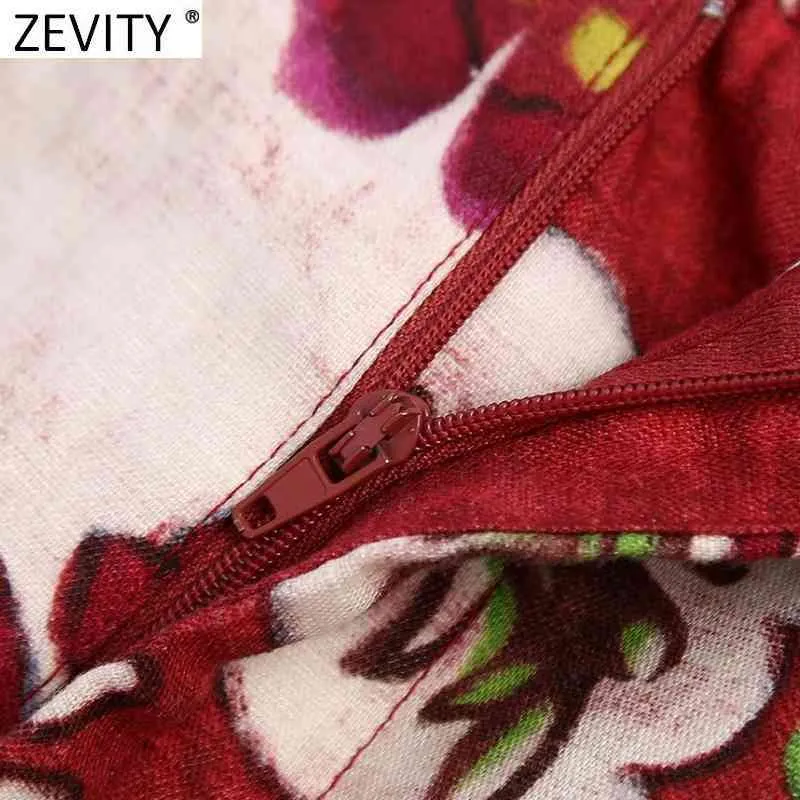 Kobiety Vintage Prasa Floral Print Casual Luźna Pościel Szeroki Nogi Spodnie Retro Kobiet Chic Zipper Fly Long Spodnie P1092 210420