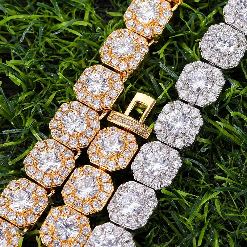 Chokers US7 Cadeia de tênis de diamante em cluster de 11 mm em colares de fecho de caixa de zircão cubic de ouro de ouro branco para homens joalheria323d