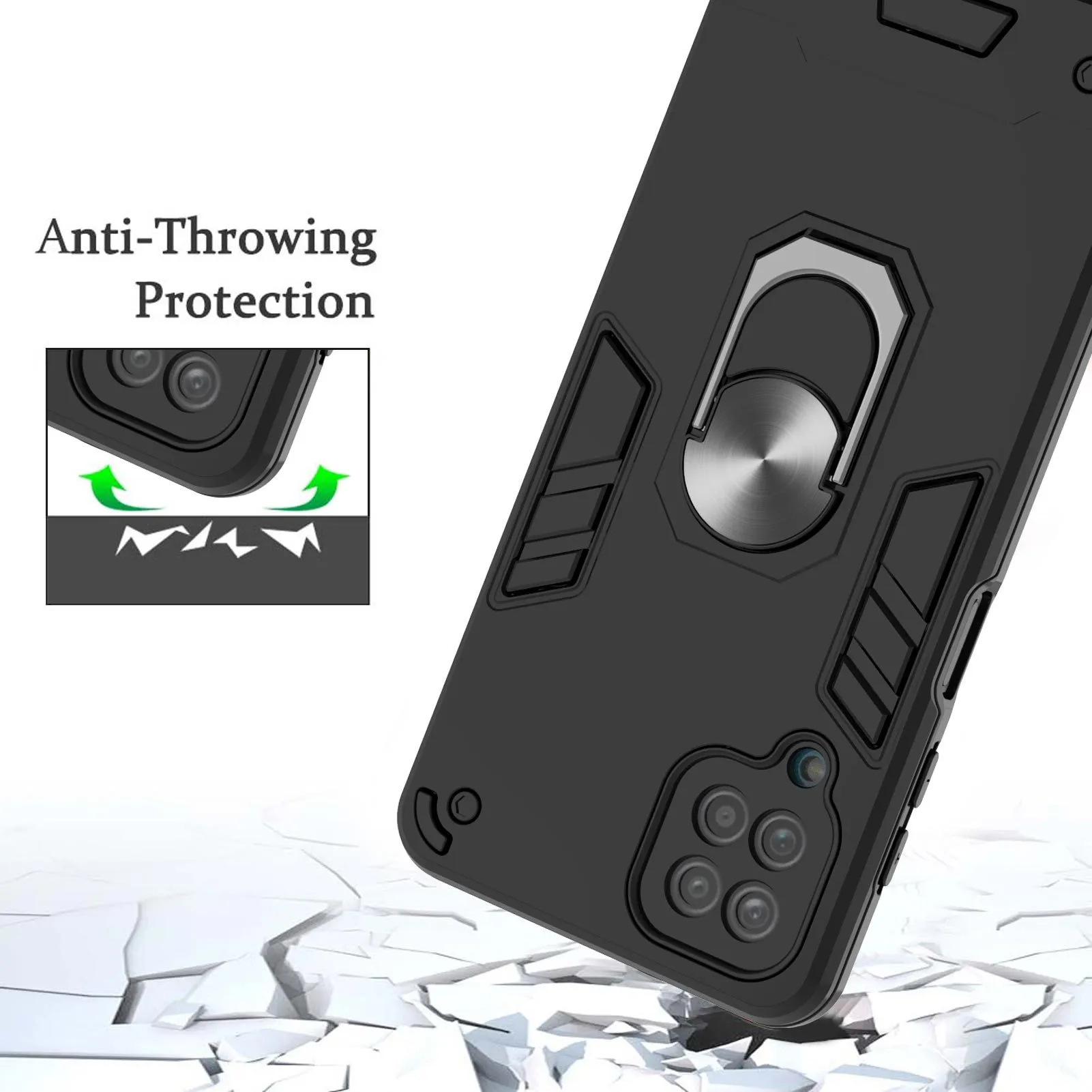 Hybrid Metal Ring Holder Phone Cases For Samsung Galaxy A12 A32 A52 A72 A82 5G A02S A03S S21 FE S21 Ultra TPU Bumper Back Cover