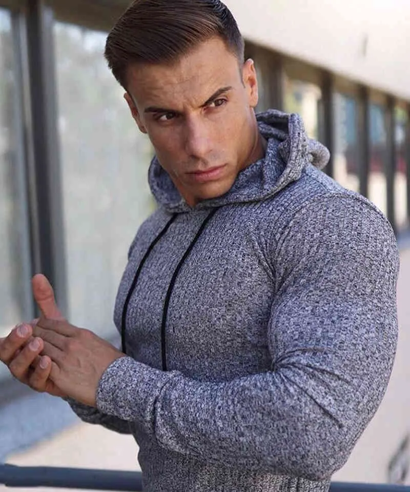 New Spring Fashion Hooded Sweaters Men Warm Turtleneck Sweaters Slim Fit Sports Pullover Men Sweater Gym Knitwear Pull Homme 210421