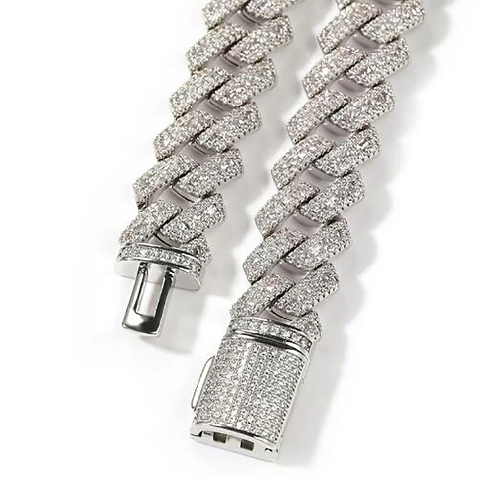 17 mm mrożony kubański link Bransoletka Naszyjka 14K białe złoto 3 rzędowy diamentowa biżuteria z cyrkonią 16 cali 24 cala 2840