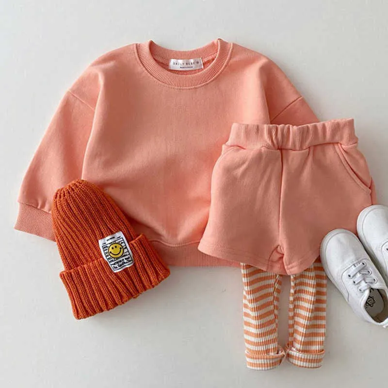 Koreanische Baby Kleidung Jungen Mädchen Candy Farbe Sweatshirts + Hosen 2 stücke Sets Trainingsanzüge Lässige Mode Kinder Kinder Kleidung 211025