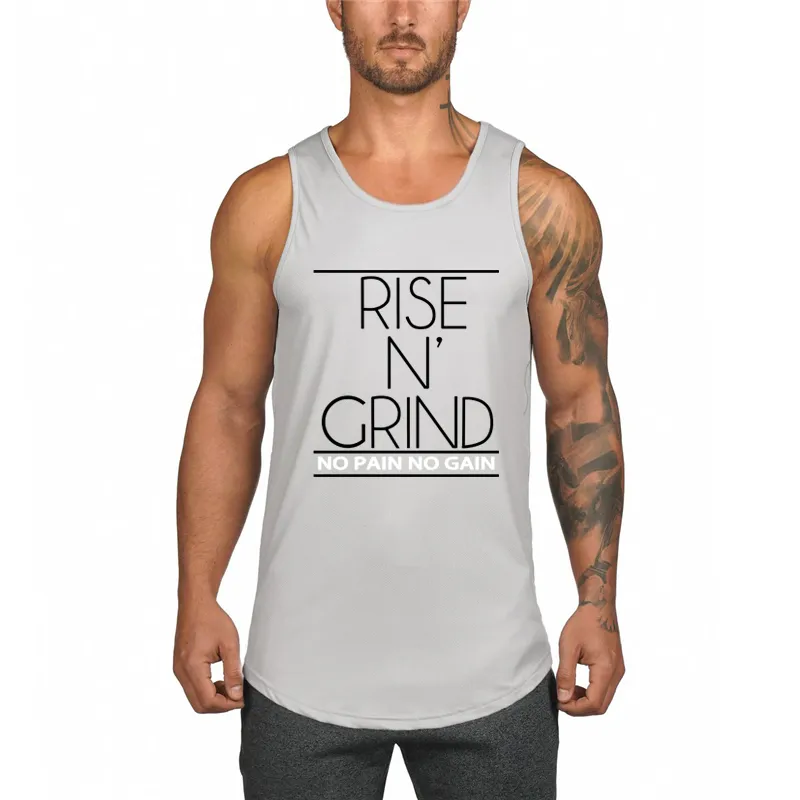 Hommes Bodybuilding Débardeurs Gym Workout Fitness À Séchage Rapide Chemise Sans Manches Vêtements De Course Stringer Singlet Homme Gilet D'été 210421